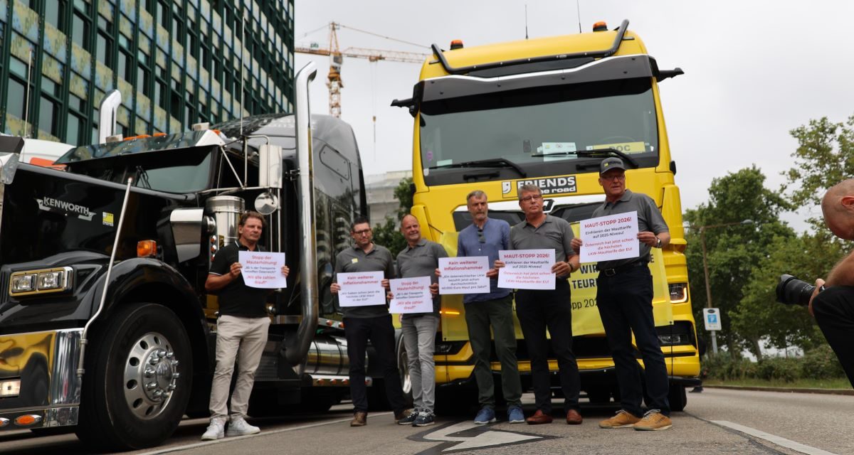 Lkw-Pro­test­fahrt warnt vor Infla­ti­ons­ham­mer Maut